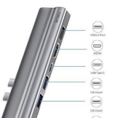 Hub Wiwu 8 In 1 T9 USB-C - USB 3.0 - HDMI - SD - Khe cắm TF - Type-C, Bộ Chuyển Đổi Đầu Ra Video HD 4K - Hàng Chính Hãng