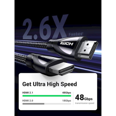Ugreen UG40493HD150TK 0.5m 2.1 HDMI 8K 60hz 48Gpbs Male to Male Braided Cable 4k 120hz 50cm - HÀNG CHÍNH HÃNG