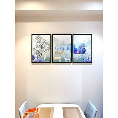 Tranh treo tường ép kim sa hươu vàng - tranh treo phòng khách - phòng ngủ- khách sạn,viền khung composite - tặng kèm sét đinh 3 chân KT02