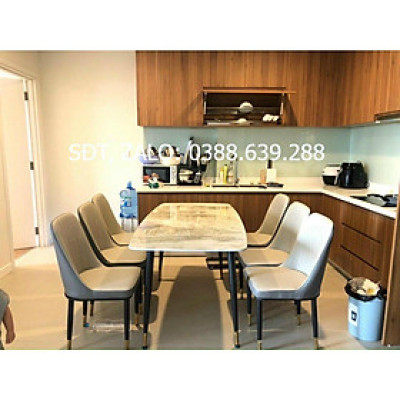 Bộ bàn ăn chân trụ 1m6 + 6 ghế Monet Ko Tay mặt đá ceramic  Thương hiệu Nội Thất Bình Long 