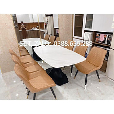 Bộ bàn ăn chân X 1m6 + 6 ghế Loft Trám mặt đá ceramic  Thương hiệu Nội Thất Bình Long 