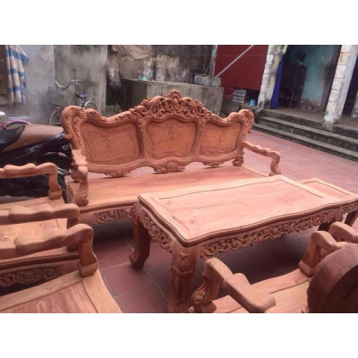 Bàn ghế gỗ phòng khách kiểu louis pháp gỗ hương đá