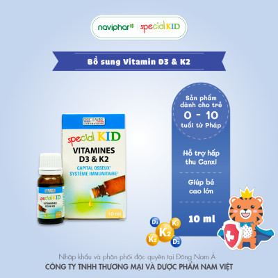 Special Kid Vitamines D3 et K2 - Hỗ trợ tăng cường hấp thu calci giảm triệu chứng còi xương, tăng chiều cao cho trẻ - 10ml