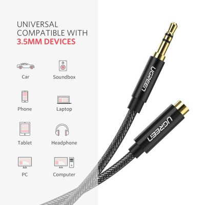 Ugreen UG60220AV118TK 1M 3.5mm nối dài đầu nhôm Cáp âm thanh màu đen - HÀNG CHÍNH HÃNG