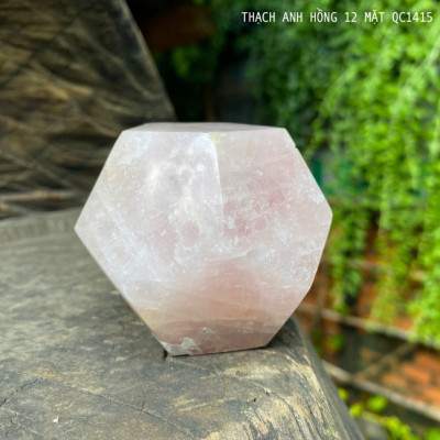 Thạch anh hồng 12 mặt NHASAN QC1415 kết nối năng lượng trong thiền định - nặng 360gr, đường kính 7.1cm