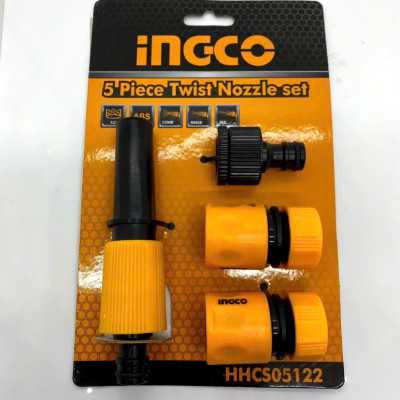 Bộ khớp 5 chi tiết nối nhanh ống nước tưới cây, cấp nước cho máy rửa xe INGCO HHCS05122 kết nối với ống nhựa dẻo PVC phi 16mm, 18mm