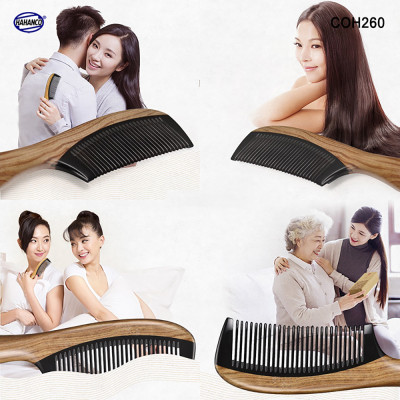 Lược gỗ tự nhiên ghép răng sừng Trâu - Chống tích điện/ dáng lược Châu Âu (COH260).