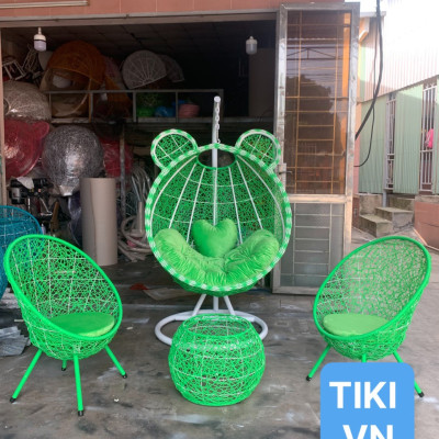 Bộ xích đu Tai Gấu Tundo xích đu, 2 ghế và bàn kèm nệm 