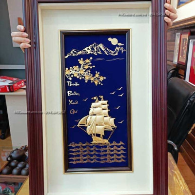 Tranh thuyền buồm dát vàng 24k (40x65cm)- Hàng chính hãng, trang trí nhà cửa, quà tặng sếp, đối tác, khách hàng.