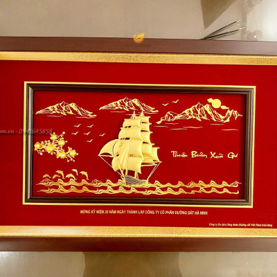 Tranh thuyền buồm dát vàng 24k (40x65cm)- Hàng chính hãng, trang trí nhà cửa, quà tặng sếp, đối tác, khách hàng.