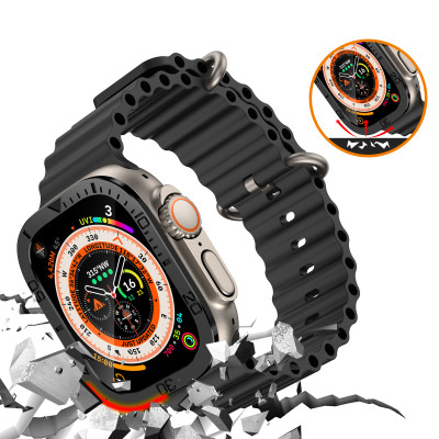 Miếng Dán Màn Hình Kính Cường Lực Tích Hợp Khung Viền Kim Loại Bezel cho Apple Watch Ultra / Apple Watch Ultra 2 49mm - Hàng Chính Hãng