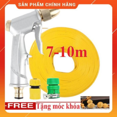 ️ Bộ dây vòi xịt nước rửa xe, tưới cây , tăng áp 3 lần, loại 7m,10m 206701 đầu đồng,cút,+ móc khoá