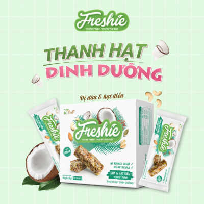 Thanh hạt Freshie Dừa & Hạt điều gạo lứt ngũ cốc thuần chay cung cấp năng lượng 150gr TÂM MINH FOODS