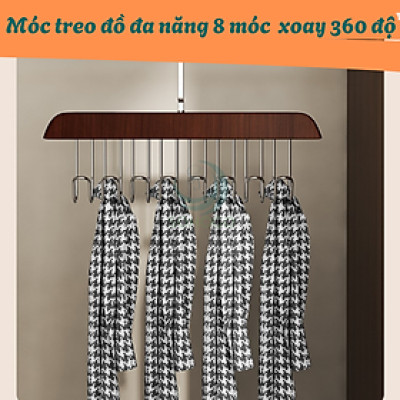 Móc treo đồ đa năng, móc gỗ 8 móc treo đồ lót, khăn, thắt lưng, cà vạt, áo 2 dây xoay 360 độ tiện dụng
