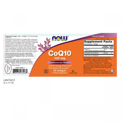 Viên Uống NOW FOODS CoQ10 100mg Chống Tai Biến Tim Mạch, Ổn Định Huyết Áp, Giảm Cholesterol Máu Lọ 50 Viên
