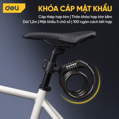 Khóa xe đạp xe máy Deli Cao Cấp - Khóa mật mã dạng 4-5 chữ số siêu an toàn chống trộm