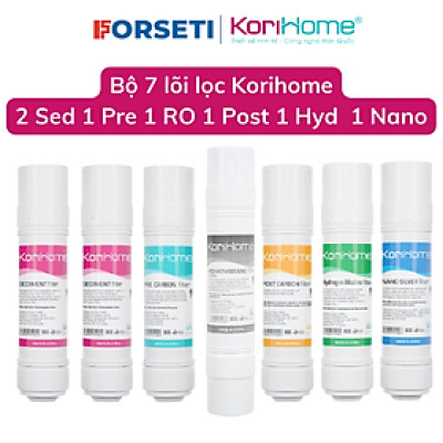 Combo đầy đủ 7 lõi lọc nước Korihome (2 sediment,1 precarbon, 1 postcarbon, 1 nanosilver, 1 hydrogen, 1 RO) 