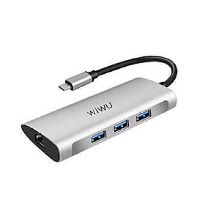 BỘ CHUYỂN ĐỔI WIWU ALPHA A631STR (6 IN 1) USB C HUB  Vỏ Chất Liệu Hợp Kim Nhôm Nguyên Khối Được Cắt CNC Cao Cấp - Hàng Chính Hãng