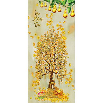Tranh PHONG THỦY,TRANH CÂY KIM TIỀN TÀI LỘC TRANH HOA 3D,,tranh dán tường 3D KT LỚN,,PVP-PPKT5