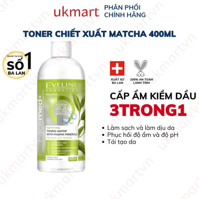 Nước Hoa Hồng Eveline Kiềm Dầu Khoáng Chất 400ml Toning Water With Magma Mineral Matcha Tea