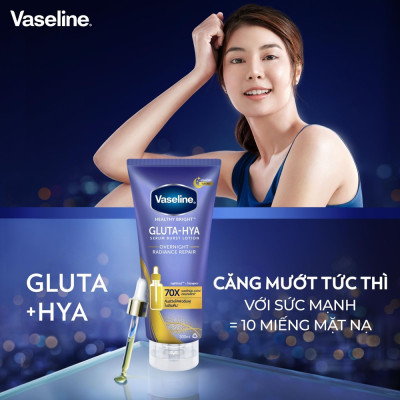 Serum Dưỡng Thể Vaseline Healthy Bright Gluta-Hya Serum Burst Lotion Overnight Radiance Repair 300ml