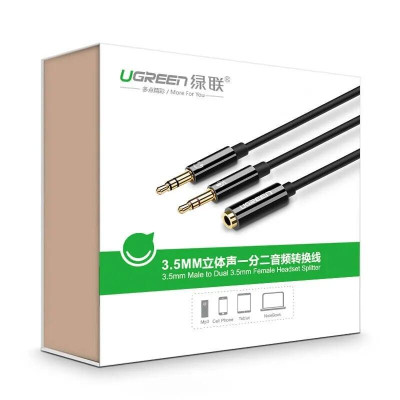 Ugreen UG20898AV140TK 20CM màu Đen Dây chuyển âm thanh 3.5mm âm sang Jack Mic + Loa dương - HÀNG CHÍNH HÃNG