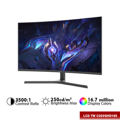 Màn hình LCD T-WOLF TW-C32VQHD165 -2K (32"/VA/2560*1440/165Hz/1ms/ HDMI-DP-SPK/HDMI Cable/Adaptor 12V-5.0A ) – Hàng Chính Hãng