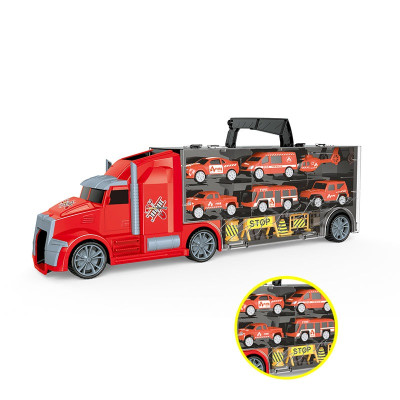 TOYSTAR - 666-03K Mô hình Bộ xe chuyên chở cứu hộ chuyển gồm 5 ô tô, 1 máy bay, 4 biển báo giao thông (KT 42x9x13cm)