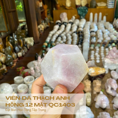 Thạch anh hồng 12 mặt NHASAN QC1403 mang lại năng lượng tích cực cho góc học tập - nặng 440gr, đường kính 7.6cm
