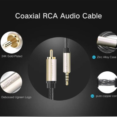 Ugreen UG20733AV132TK 2M chỉ dùng cho tv xiaomi màu Xám Cáp âm thanh bông sen Coaxial sang 3.5mm dương cao cấp - HÀNG CHÍNH HÃNG