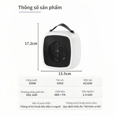 Máy sưởi mini công suất 500-1000W, quạt sưởi mini để bàn Q124, thiết kế nhỏ gọn, làm nóng tức thì, hàng chính hãng, bảo hành 12 tháng