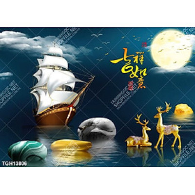 TRANH TRÁNG GƯƠNG - TRANH TREO TƯỜNG PHÒNG KHÁCH - TRANH PHONG THỦY - TRANH TÂN GIA - TRANH TRÁNG GƯƠNG HƯƠU BÊN CÁNH BUỒM(TẶNG KÈM ĐINH 3 CHÂN)