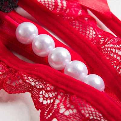  Quần lót mở đáy đính hạt - đen đỏ