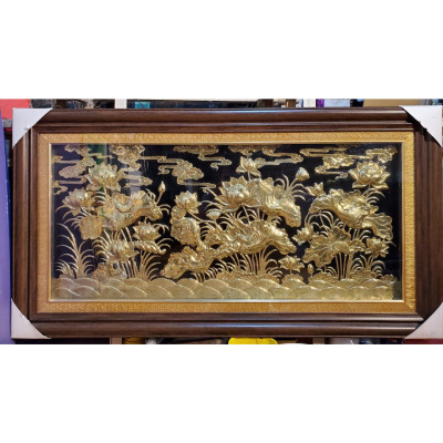 TRANH ĐỒNG VÀNG LIỀN TẤM - HOA SEN VÀNG