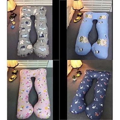 Gối ôm chữ U vỏ cotton satin Hàn Quốc cao cấp 120cm bông gòn mềm êm cho mẹ ngủ ngon - Giao họa tiết ngẫu nhiên