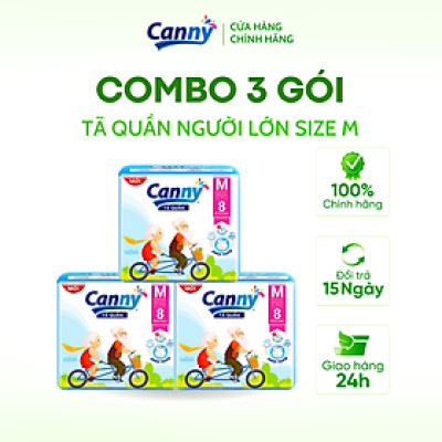 Combo 3 Tã/Bỉm Quần Người Lớn Canny Siêu Mềm, Siêu Thấm, Kháng Khuẩn, Tiết Kiệm Size M8/L7