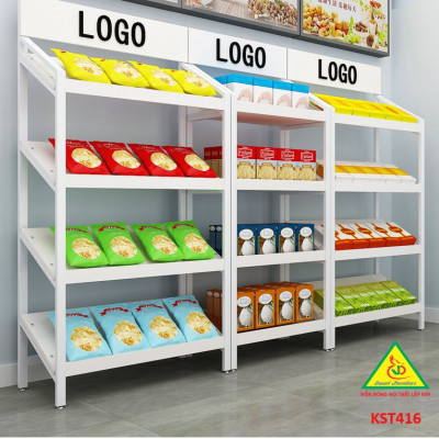 Kệ trưng bày sản phẩm, hàng hóa , kệ trang trí khung sắt mặt gỗ KST416- Nội thất lắp ráp Viễn Đông Adv