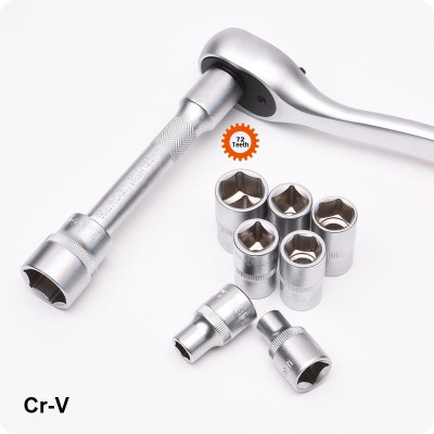 Bộ Khẩu Tuýp 1/2” 23 Món – Có Đầu Bugi, Tay Vặn 72 Răng – Chất Liệu CR-V