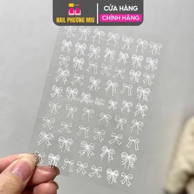 Sticker Nơ Trắng Mix SJY1081 Kiểu Hàn Quốc Dán Móng Siêu Xinh, Hình Dán Móng Nơ 3D Sẵn Keo Siêu Dính Siêu Bền Chuyên Dùng Làm Nail Nữ Women