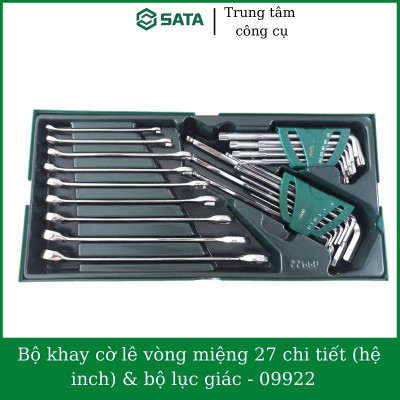 Bộ khay cờ lê vòng miệng 27 chi tiết (hệ inch) & bộ lục giác SATA 09922