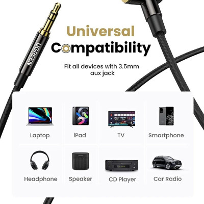 Ugreen UG40185AV139TK 1.5M 3.5mm góc nghiêng phải Cáp AUX âm thanh 2 đầu 3.5mm - HÀNG CHÍNH HÃNG