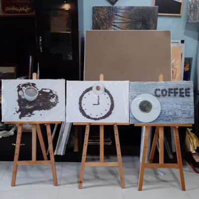 Bộ 4 tranh cho quán cà phê “thu hoạch hạt cà phê” | Tranh cây cafe W4233