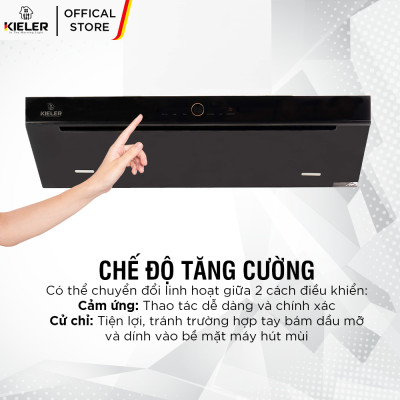 Máy hút mùi 2 cửa KIELER KL-SUPER965 công suất cao, hoạt động êm, mặt kính vát, điều khiển bằng cử chỉ, cảm ứng - Hàng Chính Hãng