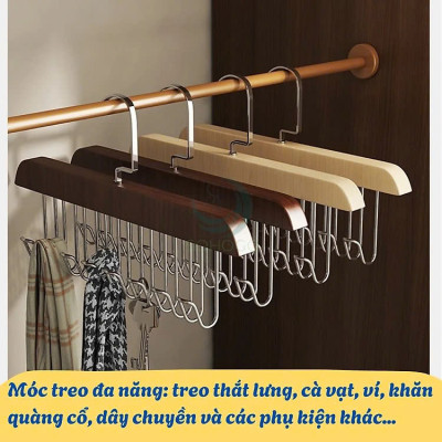 Móc treo đồ đa năng, móc gỗ 8 móc treo đồ lót, khăn, thắt lưng, cà vạt, áo 2 dây xoay 360 độ tiện dụng