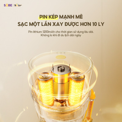 Máy Xay Sinh Tố Bear Máy Xay Cầm Tay Máy xay Đa Năng Tích Điện Xay Smoothie Xay Nhuyễn Rau Củ SB-MX04K - Hàng Chính Hãng