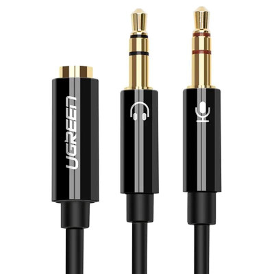 Ugreen UG20898AV140TK 20CM màu Đen Dây chuyển âm thanh 3.5mm âm sang Jack Mic + Loa dương - HÀNG CHÍNH HÃNG