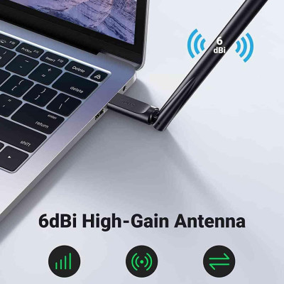 Ugreen UG90339CM496TK AC650 Màu Đen USB wifi dành cho laptop , PC có ăngten 6dBi hổ trợ chuẩn 2.4Ghz và 5Ghz - HÀNG CHÍNH HÃNG