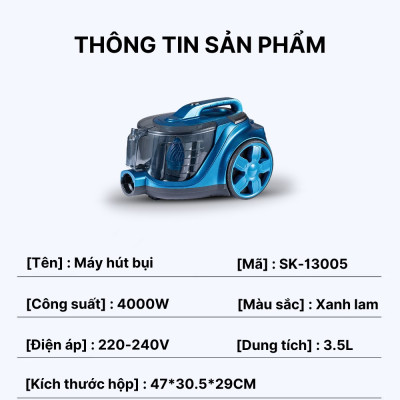 Máy hút bụi cầm tay SOKANY SK-13003R, SK-13005B công suất 4000W, giảm tiếng ồn,  lực hút mạnh, hút được tóc, lông động vật - HÀNG CHÍNH HÃNG