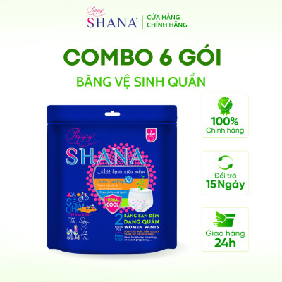 Combo 6 gói Băng Vệ Sinh Quần Peppy Shana Ngày Đêm Siêu Thấm, Freesize, Chống Tràn Tối Đa, Tiết Kiệm 