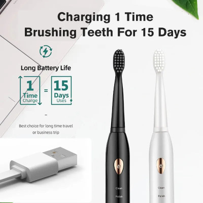 Bộ Bàn Chải đánh răng điện Tự động 5 Chế Độ, Công Nghệ Sóng Âm Sonic Kèm 4 đầu Bàn chải Electric Toothbrush Hàng chính hãng